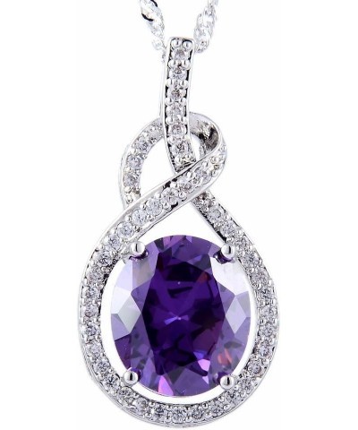 Pendant with 18" Chain & Oval Cut CZ [6 Colors available] in White Gold Plated, Simple Modern Elegant Purple $8.84 Necklaces