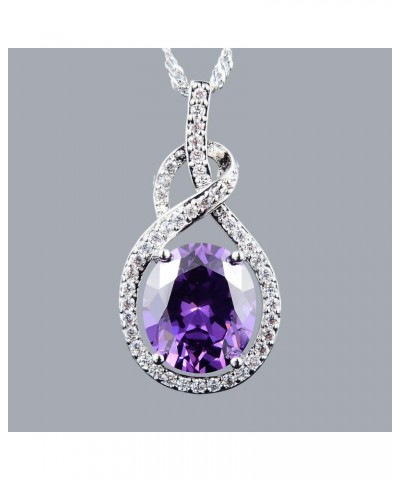 Pendant with 18" Chain & Oval Cut CZ [6 Colors available] in White Gold Plated, Simple Modern Elegant Purple $8.84 Necklaces