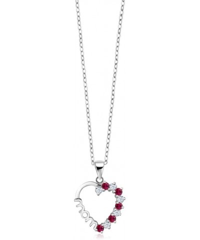 925 Sterling Silver Created White Sapphire Created Ruby Heart MOM Pendant Necklace with 18 Inch Silver Chain $12.25 Necklaces