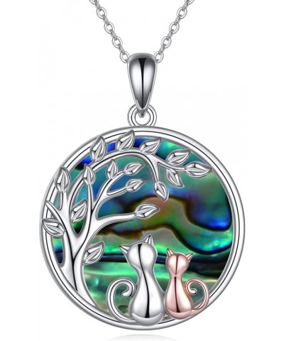 Celtic Moon Black Cat Necklace for Women Abalone Tree of life Necklace Sterling Silver 2 Cat Jewelry for Women Gifts for Cat ...