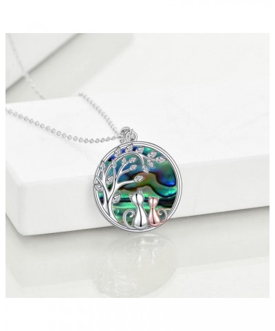 Celtic Moon Black Cat Necklace for Women Abalone Tree of life Necklace Sterling Silver 2 Cat Jewelry for Women Gifts for Cat ...