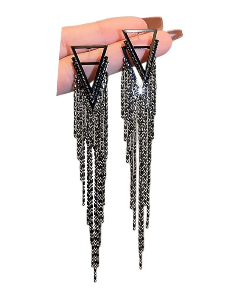 Black Rhinestone Long Tassel Earrings for women.Crystal Chandelier Fringe Drop Earrings Zircon Strand Earrings Fashion Jewelr...