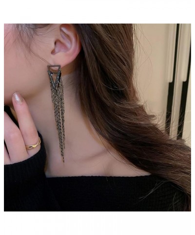 Black Rhinestone Long Tassel Earrings for women.Crystal Chandelier Fringe Drop Earrings Zircon Strand Earrings Fashion Jewelr...