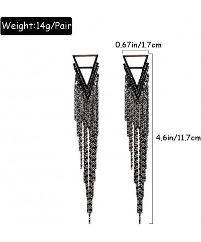 Black Rhinestone Long Tassel Earrings for women.Crystal Chandelier Fringe Drop Earrings Zircon Strand Earrings Fashion Jewelr...