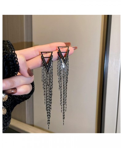 Black Rhinestone Long Tassel Earrings for women.Crystal Chandelier Fringe Drop Earrings Zircon Strand Earrings Fashion Jewelr...