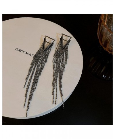 Black Rhinestone Long Tassel Earrings for women.Crystal Chandelier Fringe Drop Earrings Zircon Strand Earrings Fashion Jewelr...