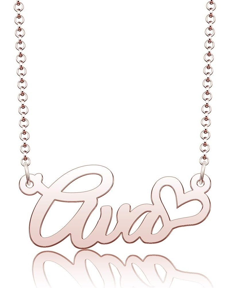 Personalized Name Necklace Heart Symbol Copper Jewelry for Girls Name Necklace for Women Gold Name Necklace Ava-Rose Gold $10...