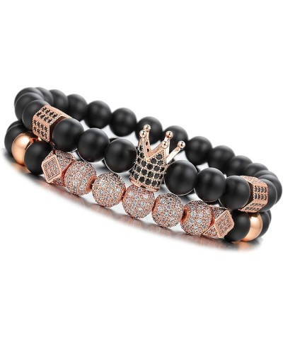 8mm Charm Beads Bracelet for Men Women Black Matte Onyx Natural Stone Beads, 7.5 B:Rose Gold Crown Bracelet $9.71 Bracelets