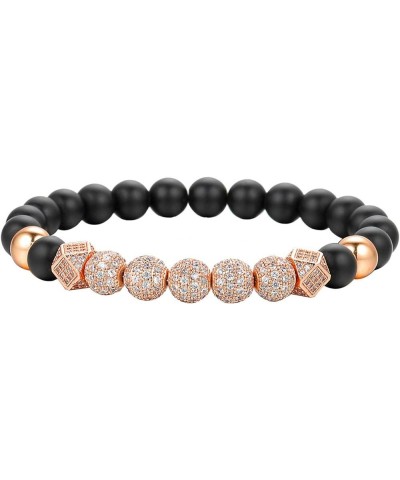 8mm Charm Beads Bracelet for Men Women Black Matte Onyx Natural Stone Beads, 7.5 B:Rose Gold Crown Bracelet $9.71 Bracelets