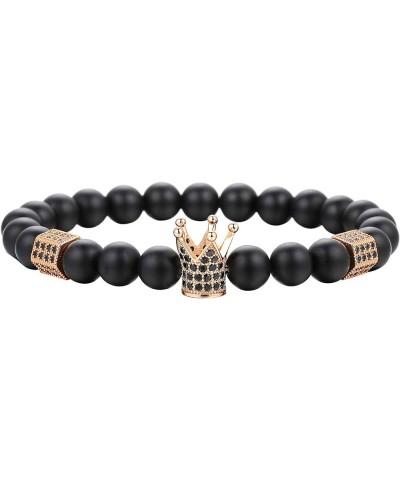 8mm Charm Beads Bracelet for Men Women Black Matte Onyx Natural Stone Beads, 7.5 B:Rose Gold Crown Bracelet $9.71 Bracelets