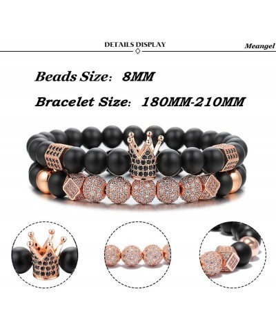 8mm Charm Beads Bracelet for Men Women Black Matte Onyx Natural Stone Beads, 7.5 B:Rose Gold Crown Bracelet $9.71 Bracelets