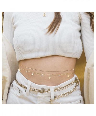 2PCS 26-37Inch 18K Gold Plated Waist Chain Layered Adjustable Belly Body Chain for Women and Girls Star $5.29 Body Jewelry