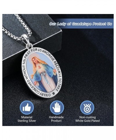 Oval Our Lady of Guadalupe/Guardian Angel Necklace for Women Men 925 Sterling Silver Catholic Virgin Mary Pendant Necklace/Br...