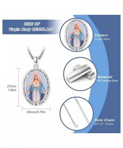 Oval Our Lady of Guadalupe/Guardian Angel Necklace for Women Men 925 Sterling Silver Catholic Virgin Mary Pendant Necklace/Br...