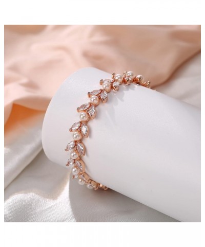 Simulate Pearl Cubic Zirconia Bridal Wedding Bracelets for Brides Bridesmaids, Marquise Elegant Link Bracelet for Women Party...