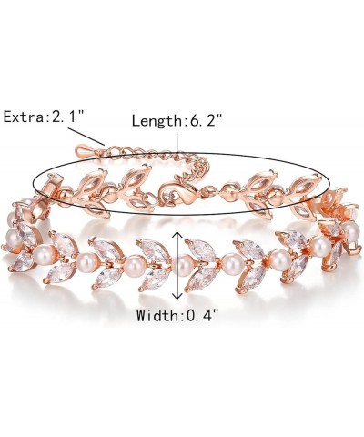 Simulate Pearl Cubic Zirconia Bridal Wedding Bracelets for Brides Bridesmaids, Marquise Elegant Link Bracelet for Women Party...