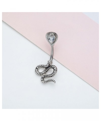 14G Belly Button Ring Navel Piercing Navel Split Snake Cobra for Women Girl Surgical Steel CZ Belly Rings Silver White Cobra ...