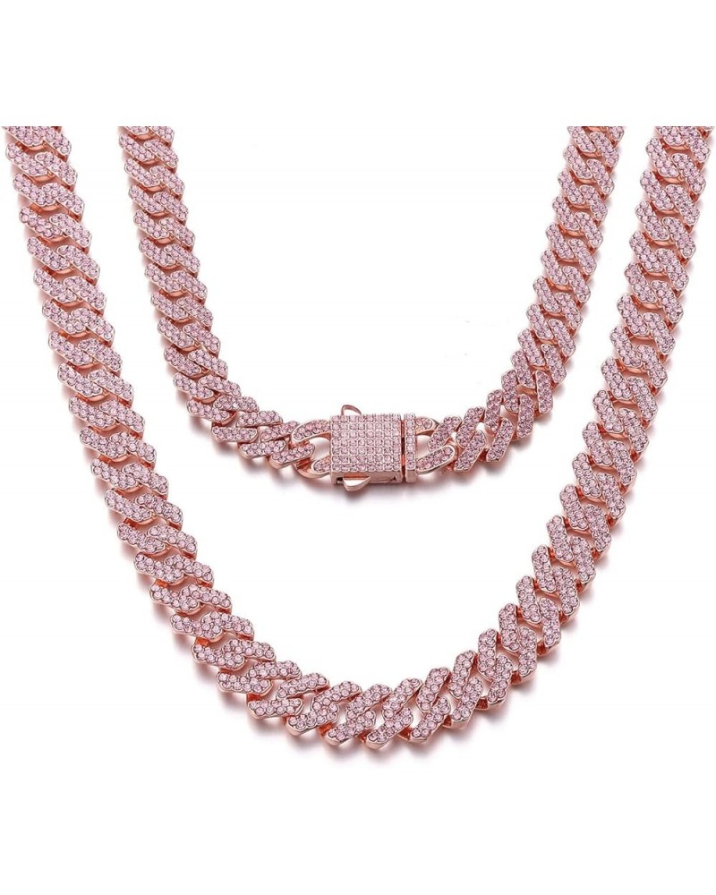 Cuban Link Chain for Women Diamond Miami Cuban Choker Necklace 12mm Pink Crystal Iced Out Chain Bling Hip Hop Jewelry for Wom...