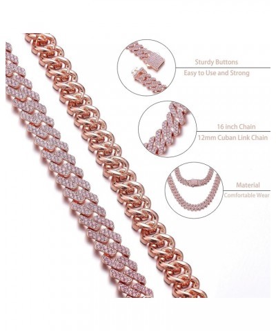 Cuban Link Chain for Women Diamond Miami Cuban Choker Necklace 12mm Pink Crystal Iced Out Chain Bling Hip Hop Jewelry for Wom...