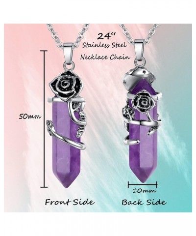 Flower Wrapped Crystal Point Pendant Necklace Reiki Healing Crystals Stone Necklaces Gemstone Quartz Jewelry for Women Purple...