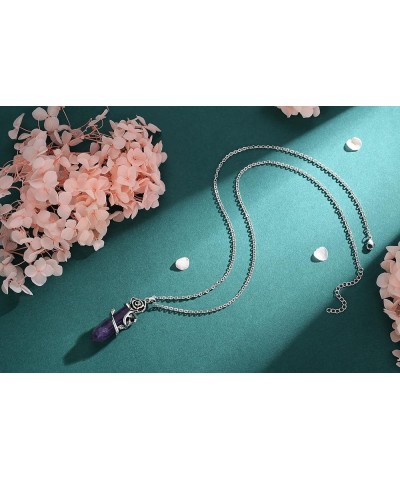 Flower Wrapped Crystal Point Pendant Necklace Reiki Healing Crystals Stone Necklaces Gemstone Quartz Jewelry for Women Purple...