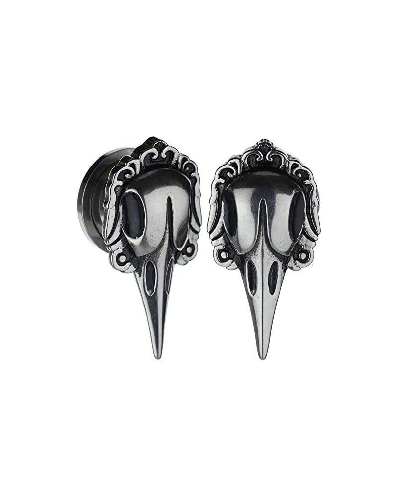 316L Surgical Steel Raven Skull Ear Weights Saddle Hanger Spreader Gauges Piercing Tunnels Plugs Silver 0g-8mm $10.43 Body Je...