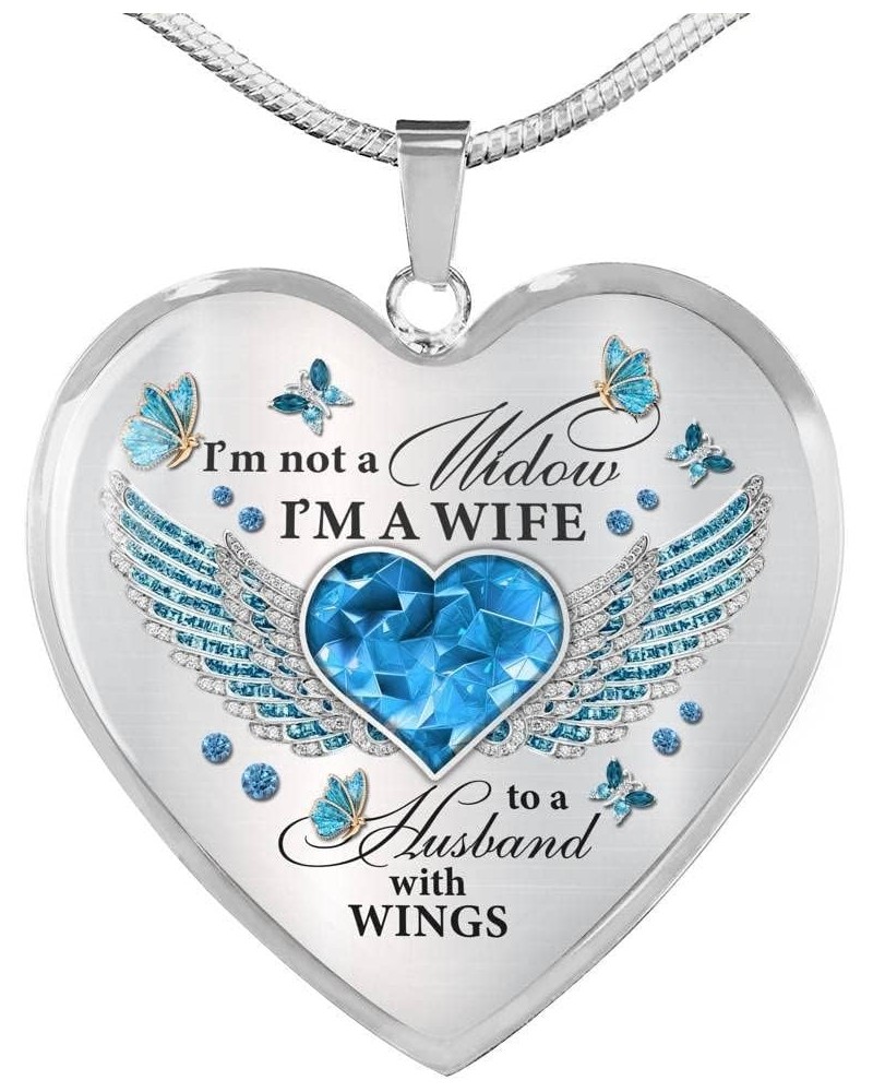 I'm Not A Widow I'm A Wife To A Husband With Butterfly Wings Heart Pendant Necklace - In Memory Of Husband In Heaven Necklace...