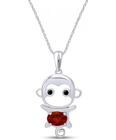 Simulated Gemstone Cute Monkey Animal Cartoon Pendant Necklace in 14K White Gold Plated 925 Sterling Silver With 18 Inch Rope...