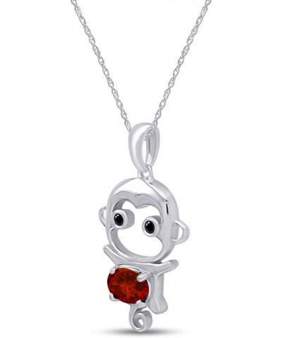 Simulated Gemstone Cute Monkey Animal Cartoon Pendant Necklace in 14K White Gold Plated 925 Sterling Silver With 18 Inch Rope...