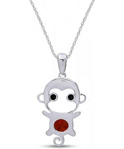 Simulated Gemstone Cute Monkey Animal Cartoon Pendant Necklace in 14K White Gold Plated 925 Sterling Silver With 18 Inch Rope...