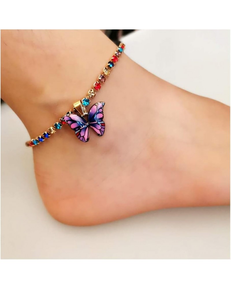 Rhinestone Butterfly Anklet Tennis Chain Bracelet Crystal Anklet Armlet Boho Beach Foot Chain Anklet for Women Body Jewelry C...