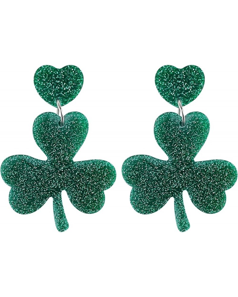 St. Patrick's Day Earrings For Women Girls, Irish Shamrock Acrylic Dangle Earrings, Green Clover Drop Earrings For St. Patric...