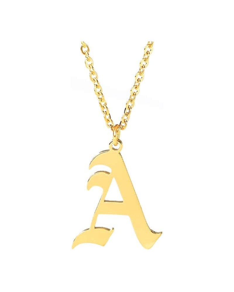 Old English Font Initial Letter Necklace Stainless Steel Alphabet Pendant Birthday Gift for Women A $11.26 Necklaces