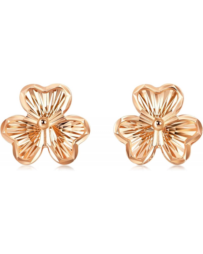 18K Rose Gold Pierced Carved Clover Stud Earrings for Women 92075E $79.80 Earrings