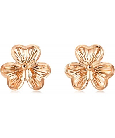 18K Rose Gold Pierced Carved Clover Stud Earrings for Women 92075E $79.80 Earrings