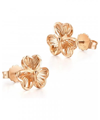 18K Rose Gold Pierced Carved Clover Stud Earrings for Women 92075E $79.80 Earrings