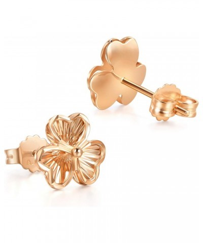 18K Rose Gold Pierced Carved Clover Stud Earrings for Women 92075E $79.80 Earrings