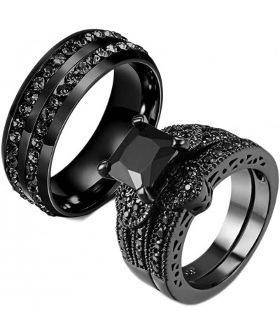 Couple Ring His Hers Women Black Gold Filled Cz Men Stainless Steel Bridal Sets Wedding Band Women's size 8 & Men's size 12 $...