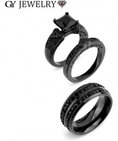 Couple Ring His Hers Women Black Gold Filled Cz Men Stainless Steel Bridal Sets Wedding Band Women's size 8 & Men's size 12 $...