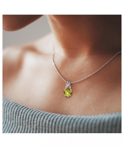 Birthstone Heart Necklace Jewelry Gift for Women Anniversary Birthday Wife Sterling Silver Pendant Girls Mom Her Aug-Peridot ...