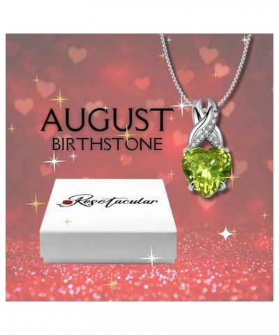 Birthstone Heart Necklace Jewelry Gift for Women Anniversary Birthday Wife Sterling Silver Pendant Girls Mom Her Aug-Peridot ...