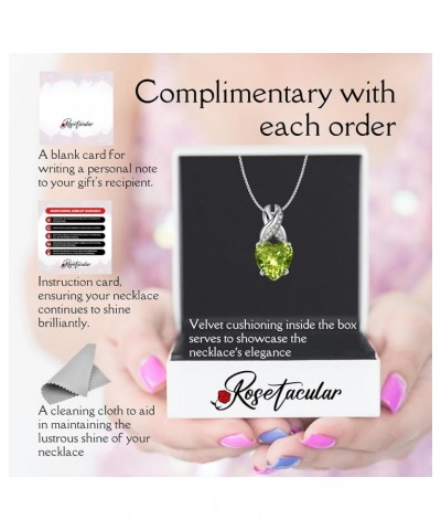 Birthstone Heart Necklace Jewelry Gift for Women Anniversary Birthday Wife Sterling Silver Pendant Girls Mom Her Aug-Peridot ...