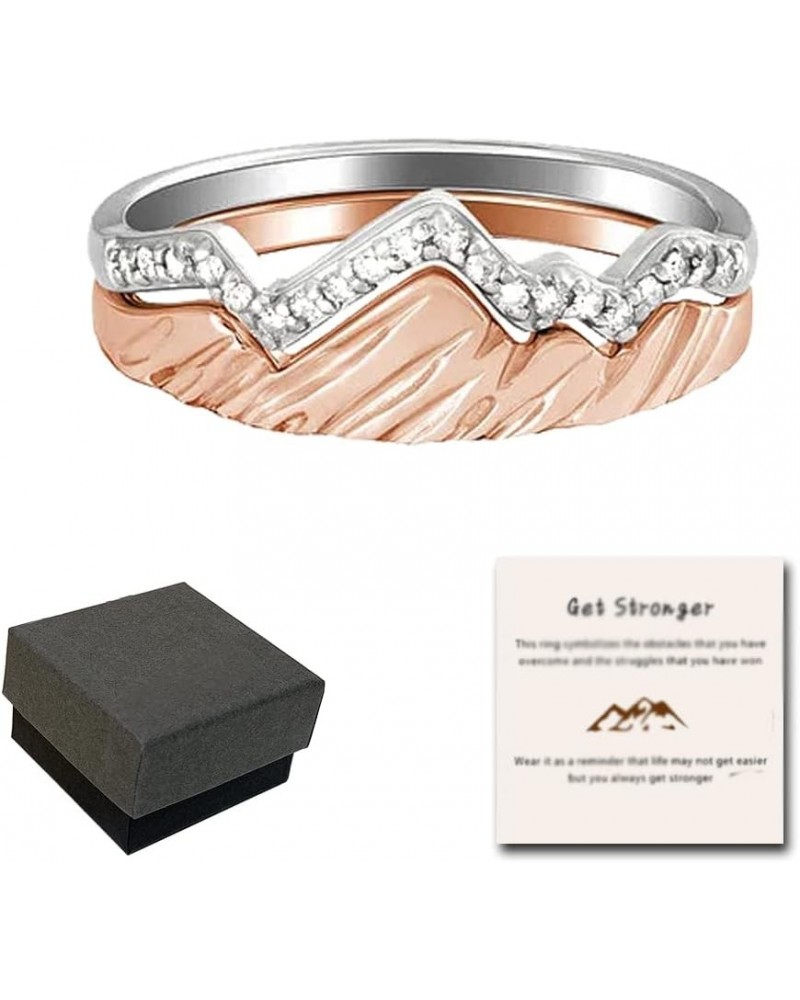 Get Stronger Mountain Ring, 2 in 1 Inspirational Positive Meditation Rings with Card, Encouragement Rings Jewelry Gifts for W...