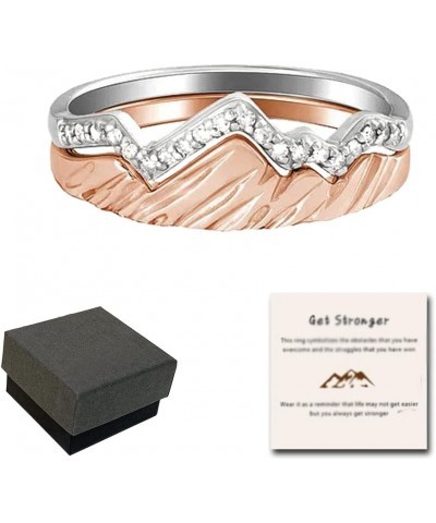 Get Stronger Mountain Ring, 2 in 1 Inspirational Positive Meditation Rings with Card, Encouragement Rings Jewelry Gifts for W...