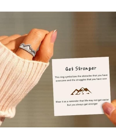 Get Stronger Mountain Ring, 2 in 1 Inspirational Positive Meditation Rings with Card, Encouragement Rings Jewelry Gifts for W...