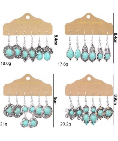 12 Pairs Fashion Hollow Drop Dangle Earrings Set， Bohemian National Style Eardrop with Bronze Waterdrop Leaf Feather Shaped V...