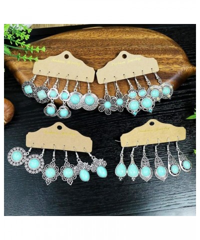 12 Pairs Fashion Hollow Drop Dangle Earrings Set， Bohemian National Style Eardrop with Bronze Waterdrop Leaf Feather Shaped V...