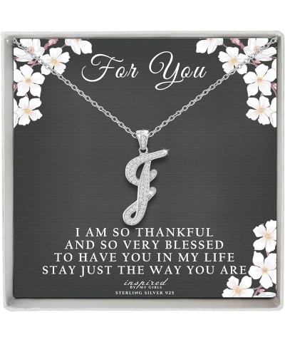 Sterling Silver Initial Necklace CZ Cursive Script Letter Adjustable Chain Friendship Keepsake Card Gift For Her Dark Card - ...