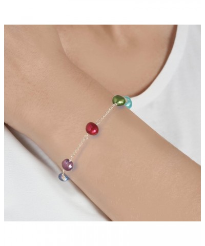 Sterling Silver Chain Bracelet with Multi-colored Dyed (5.5-6mm) Baroque Cultured Freshwater Pearl Tin-cup Style, 7" for Men,...