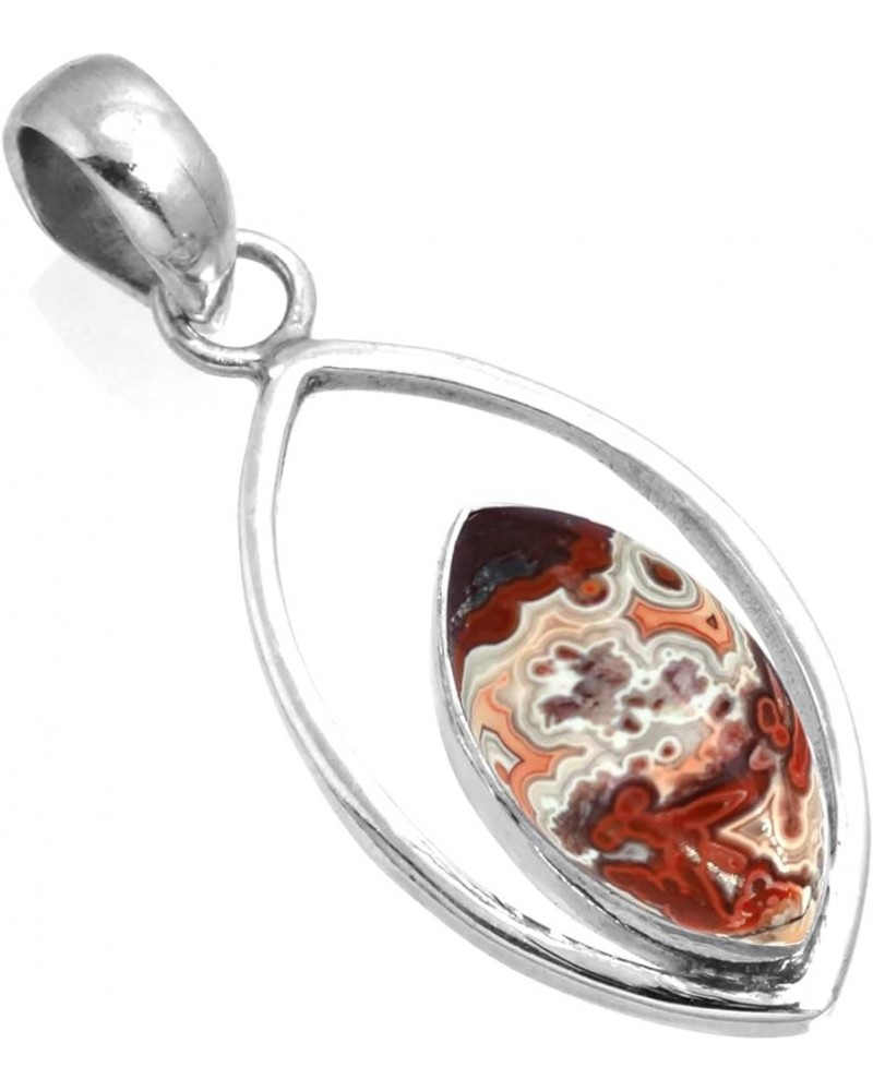 925 Sterling Silver Statement Pendant for Women 8x16 Marquoise Gemstone Handmade Jewelry for Gift (99584_P) Crazy Lace Agate ...